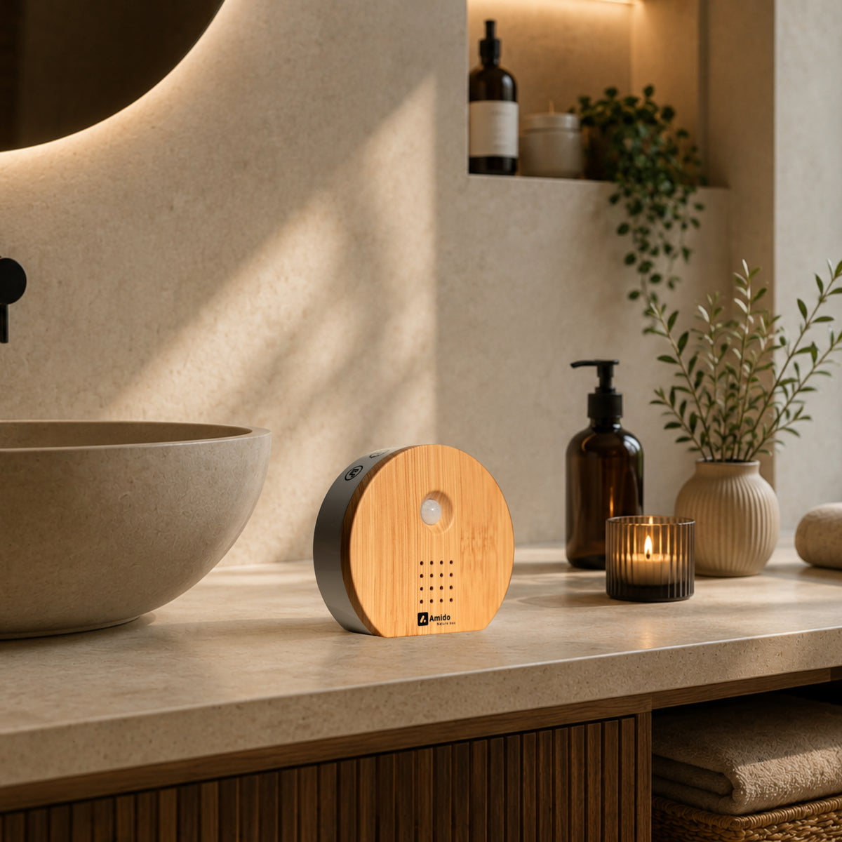Vogelhuisje met Geluid voor Binnen | Amido® Nature Sound Box met Sensor Bamboe