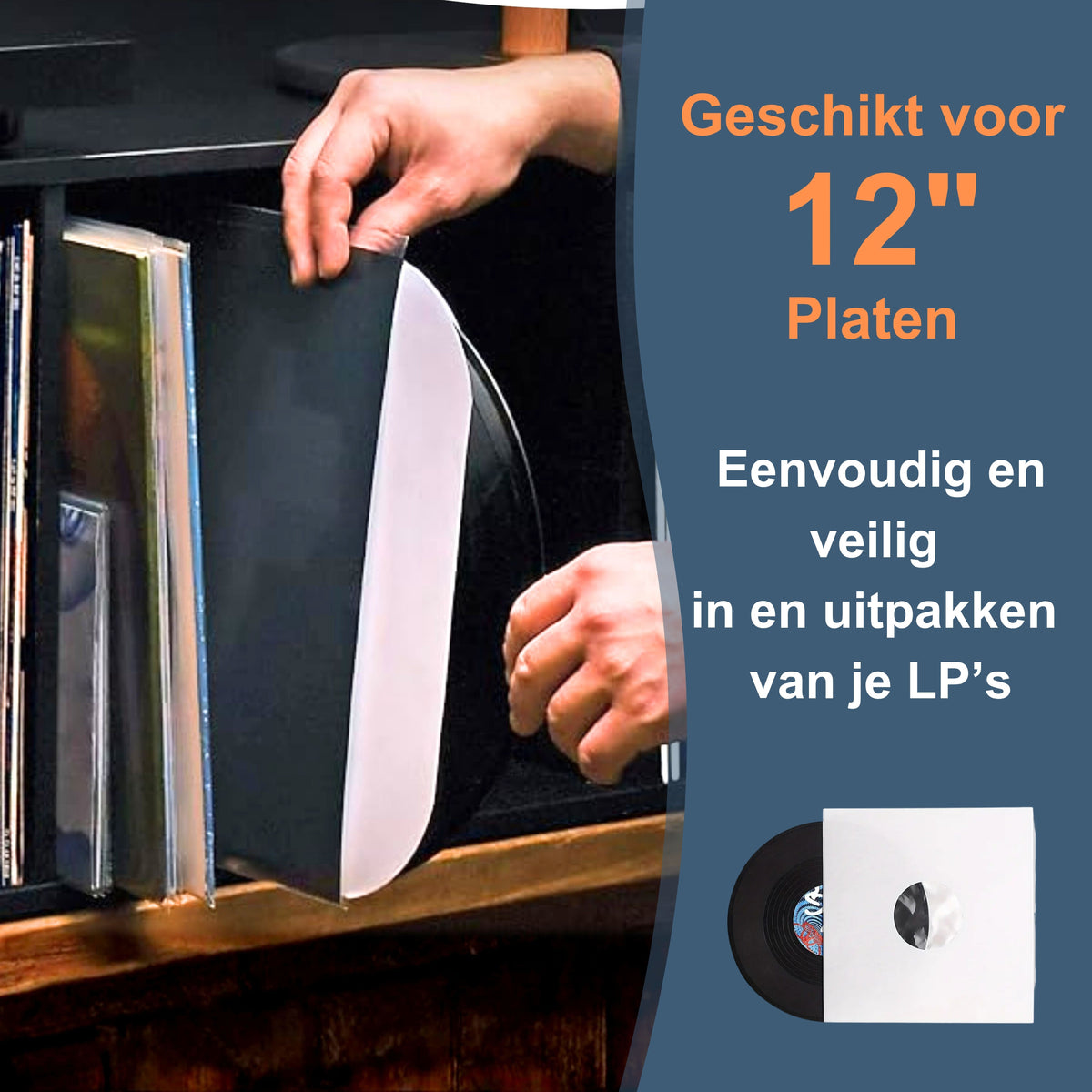 LP hoezen die in de kast worden geschoven