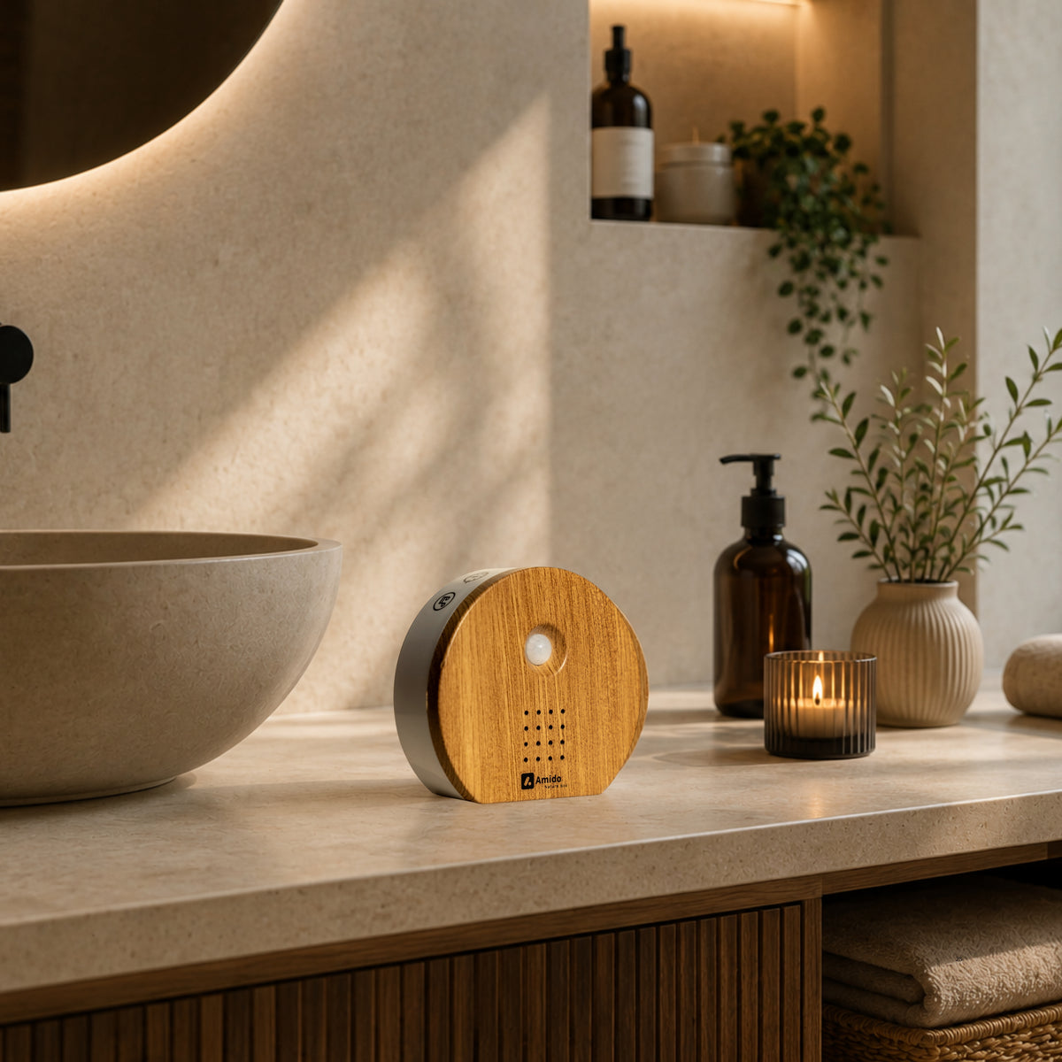 Vogelhuisje met Geluid voor Binnen | Amido® Nature Sound Box met Sensor Dark Oak