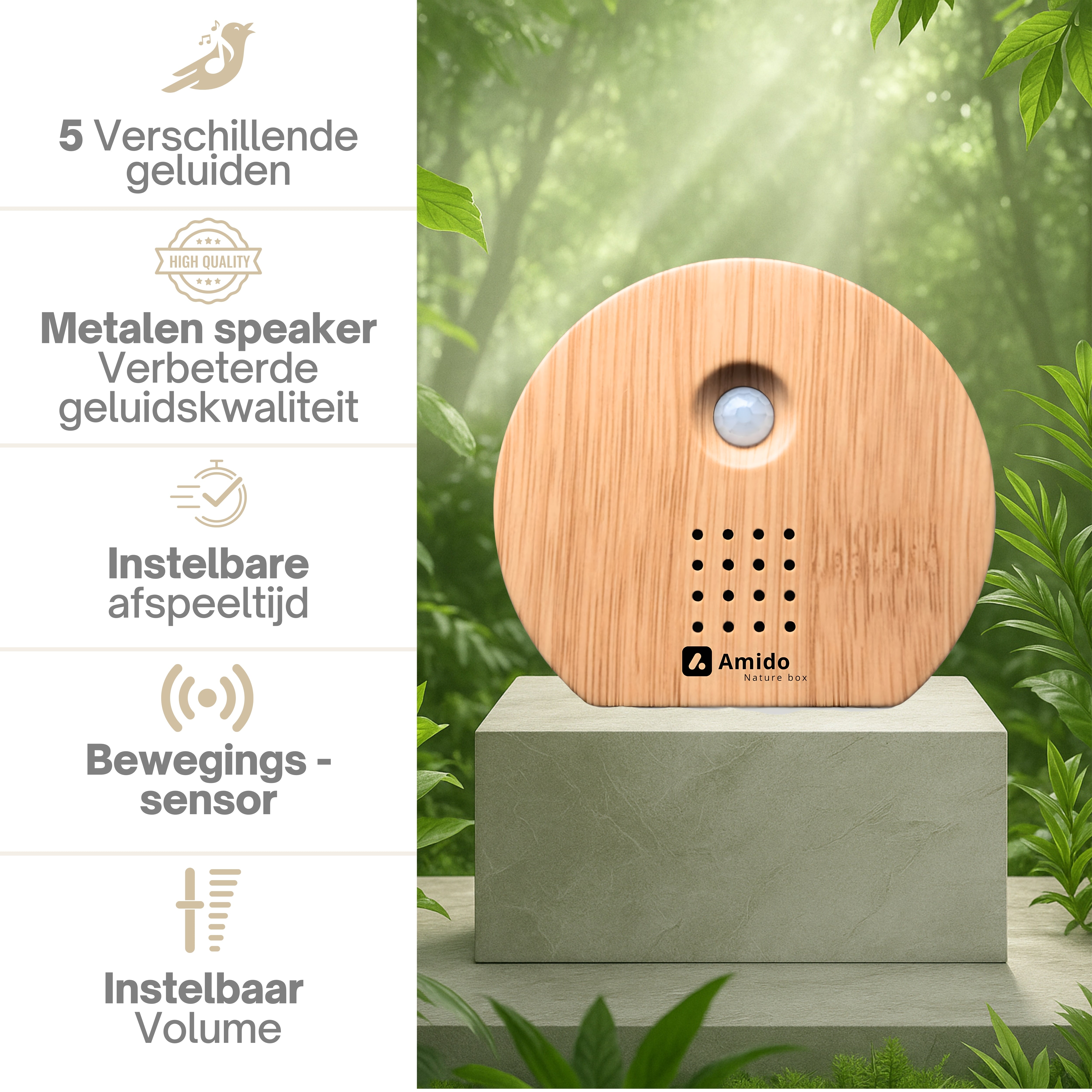 Amido nature sound box bamboo vogelhuisje met geluid voor binnen