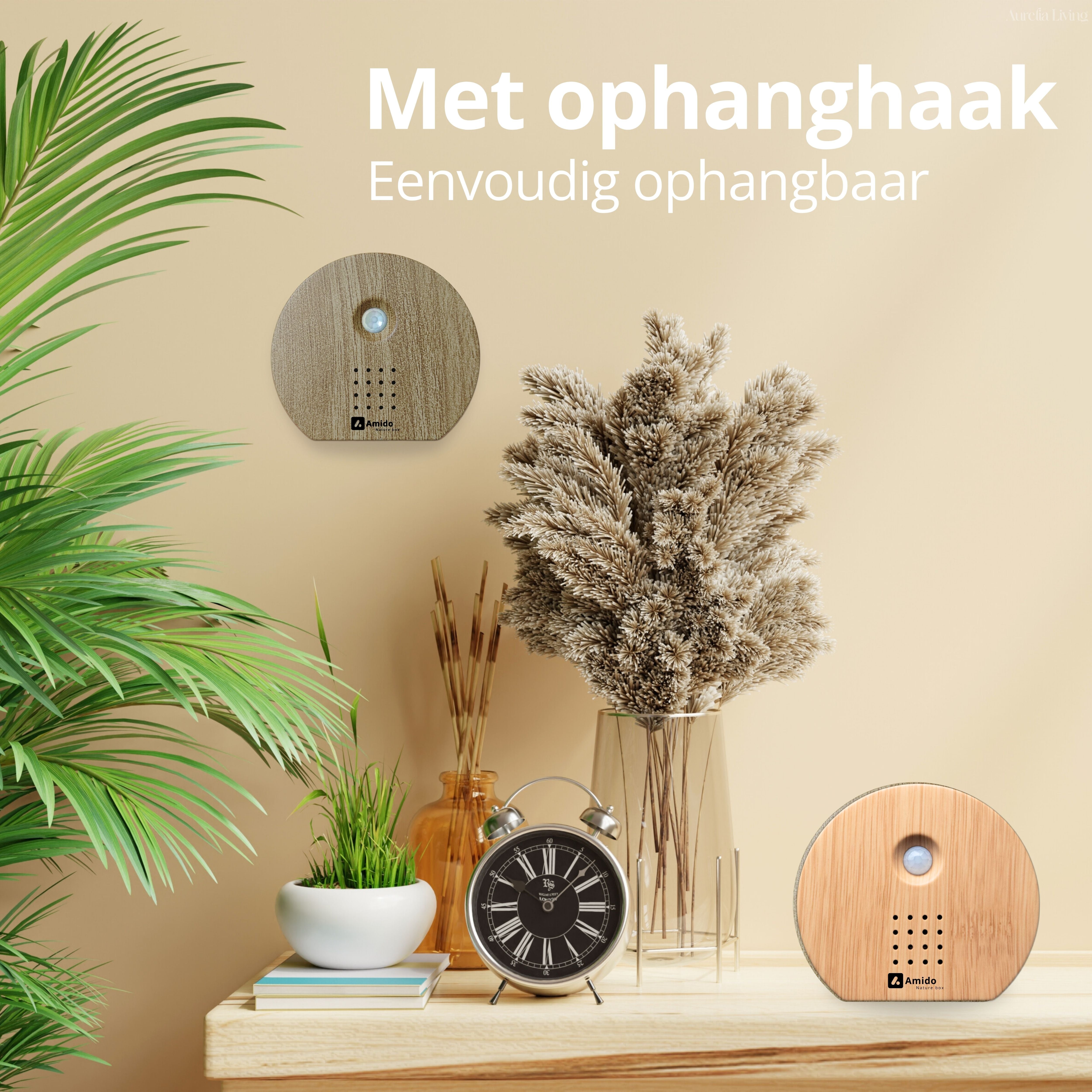 Vogelhuisje met Geluid voor Binnen Combi Deal | Amido® Nature Sound Box met Sensor Bamboe & Dark Oak