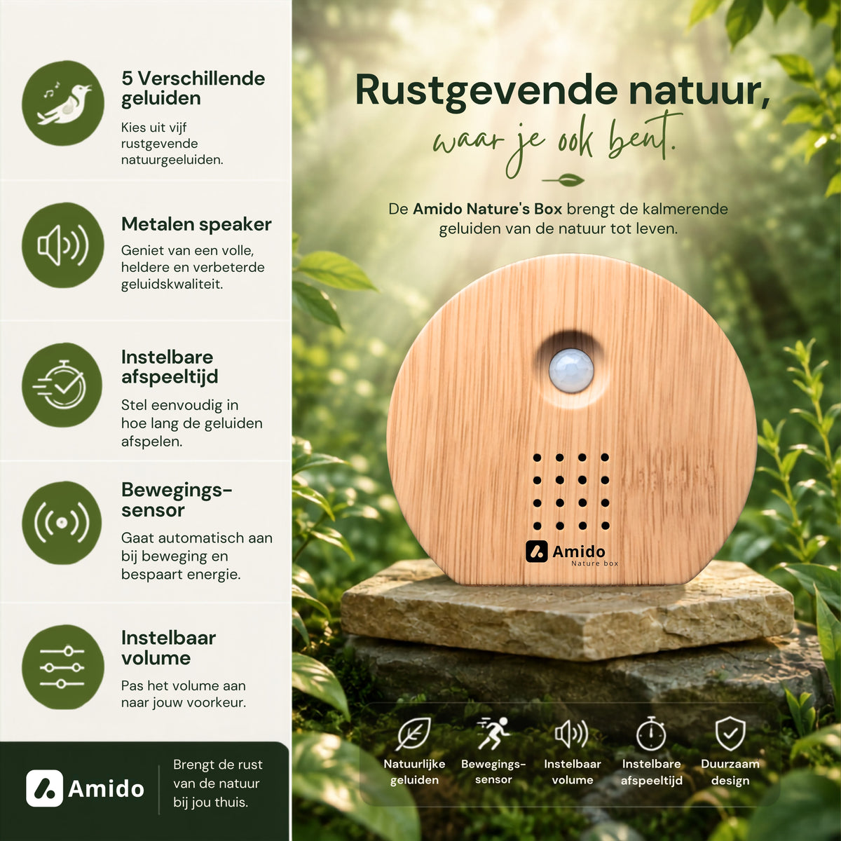 de details en opties van het Amido vogelhuisje met geluid 