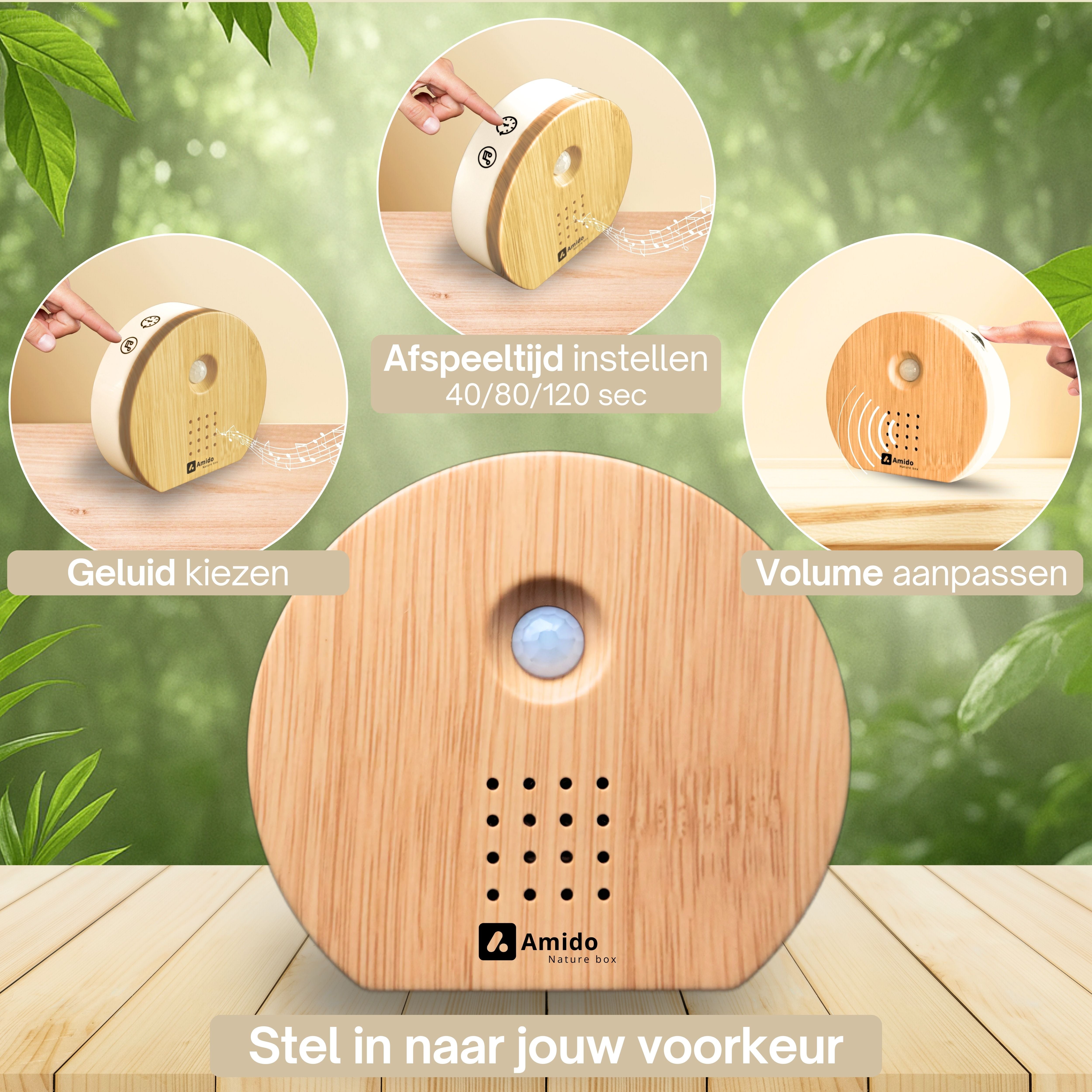 Nature sound box stel je geluid, afspeeldtijd en volume in
